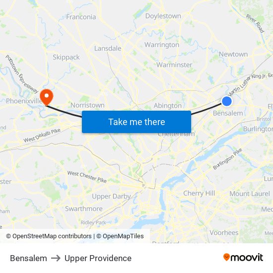 Bensalem to Upper Providence map