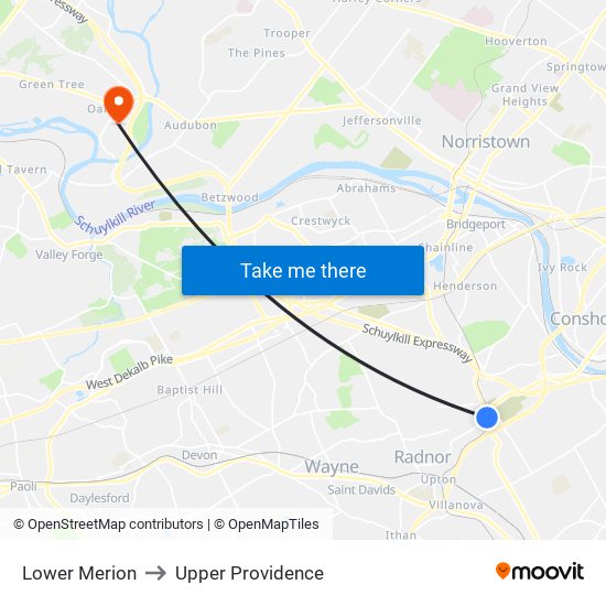 Lower Merion to Upper Providence map