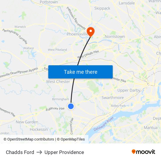 Chadds Ford to Upper Providence map