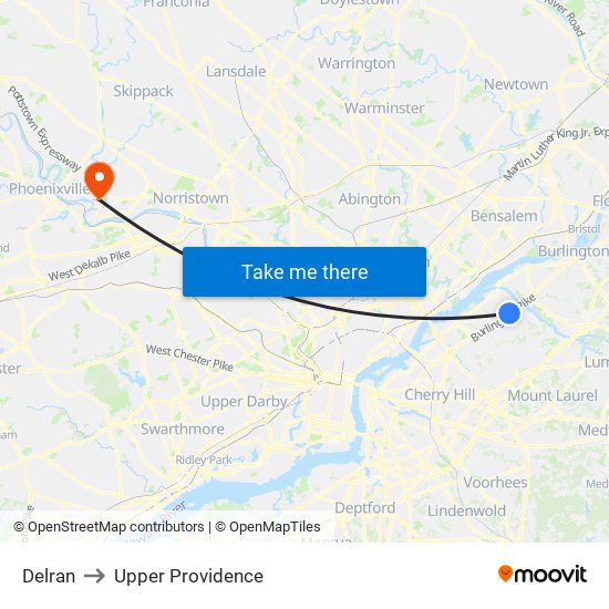 Delran to Upper Providence map