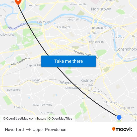 Haverford to Upper Providence map