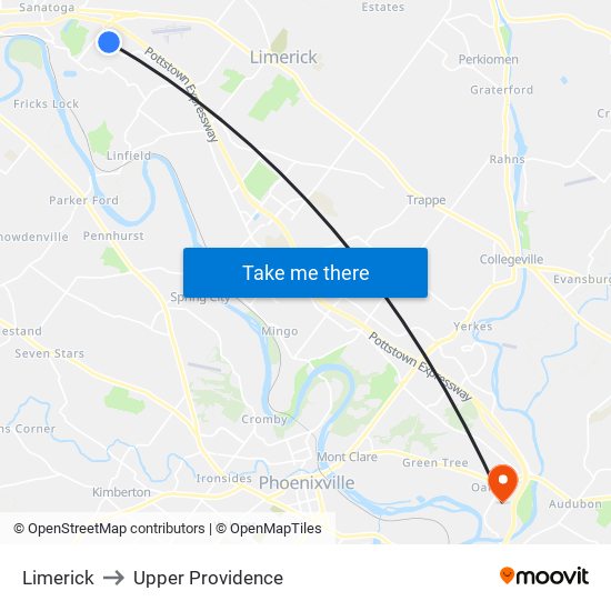 Limerick to Upper Providence map