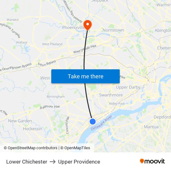 Lower Chichester to Upper Providence map