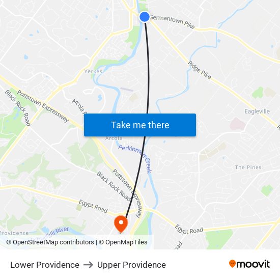 Lower Providence to Upper Providence map