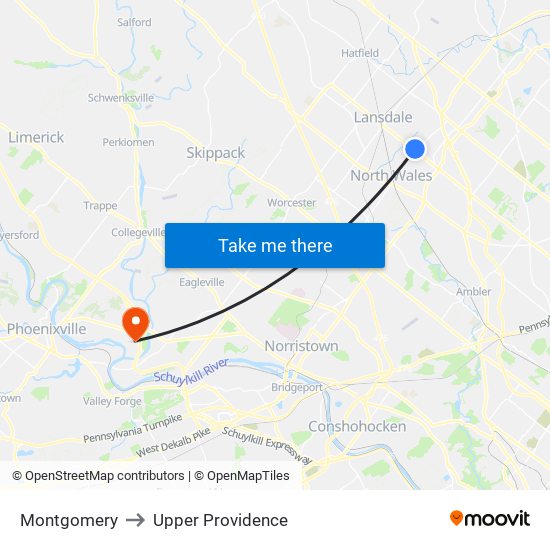 Montgomery to Upper Providence map