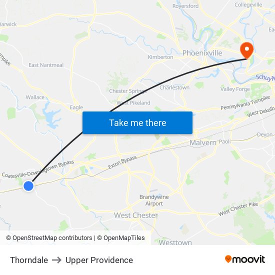 Thorndale to Upper Providence map