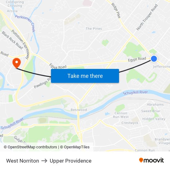 West Norriton to Upper Providence map