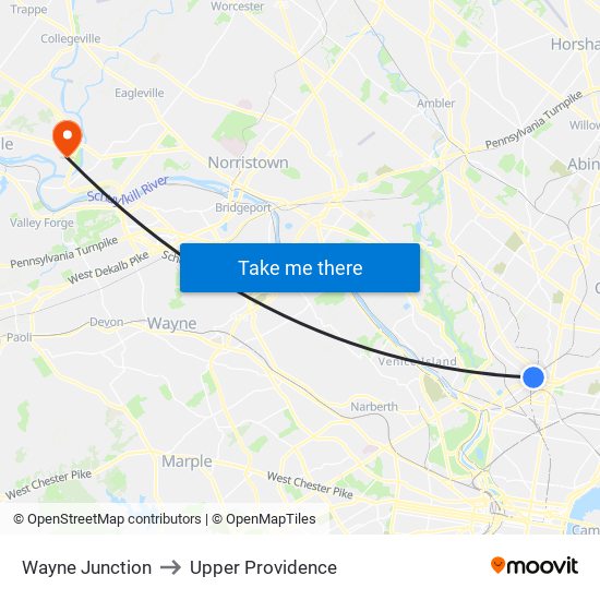 Wayne Junction to Upper Providence map