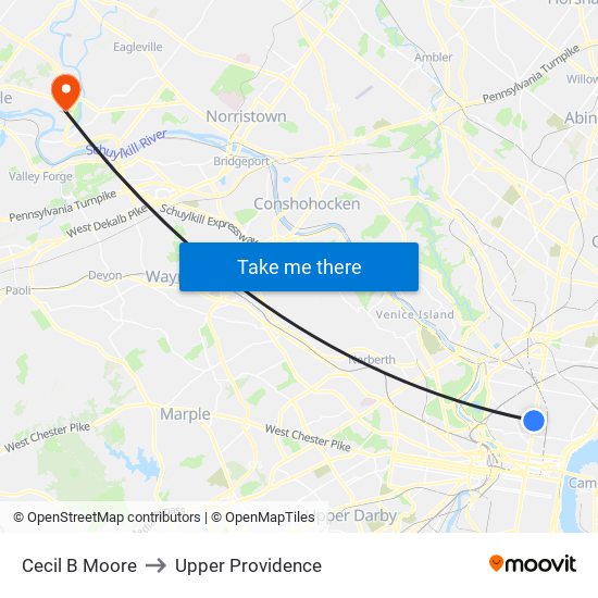 Cecil B Moore to Upper Providence map