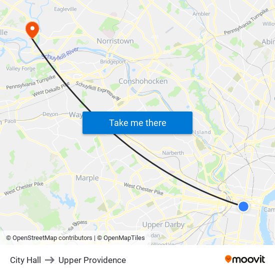 City Hall to Upper Providence map
