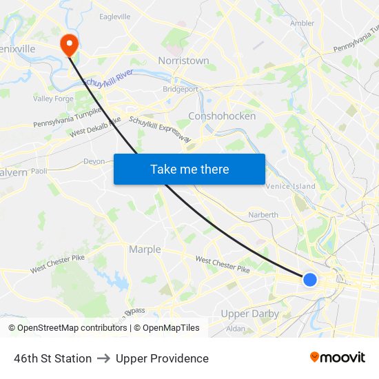 46th St Station to Upper Providence map