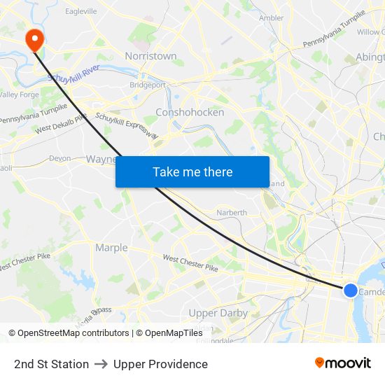 2nd St Station to Upper Providence map