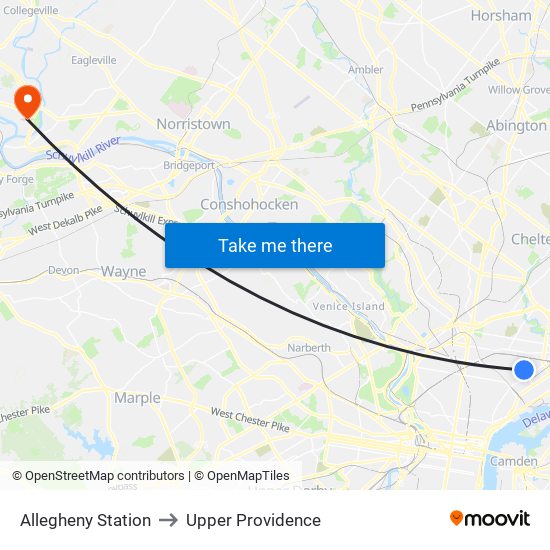 Allegheny Station to Upper Providence map