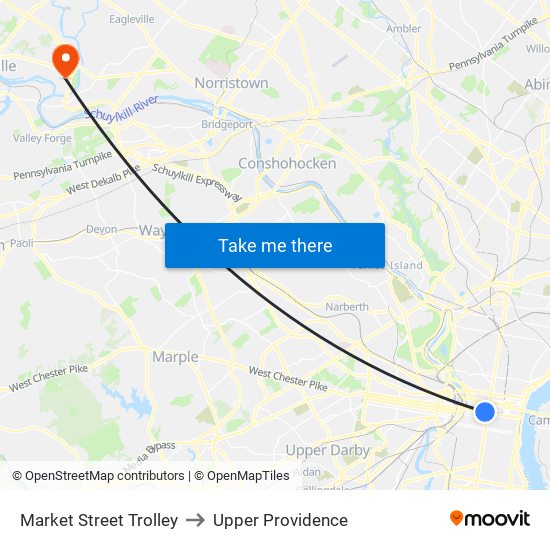 Market Street Trolley to Upper Providence map