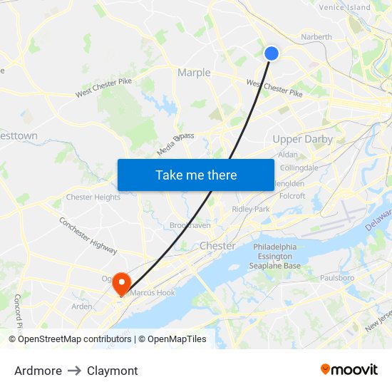 Ardmore to Claymont map