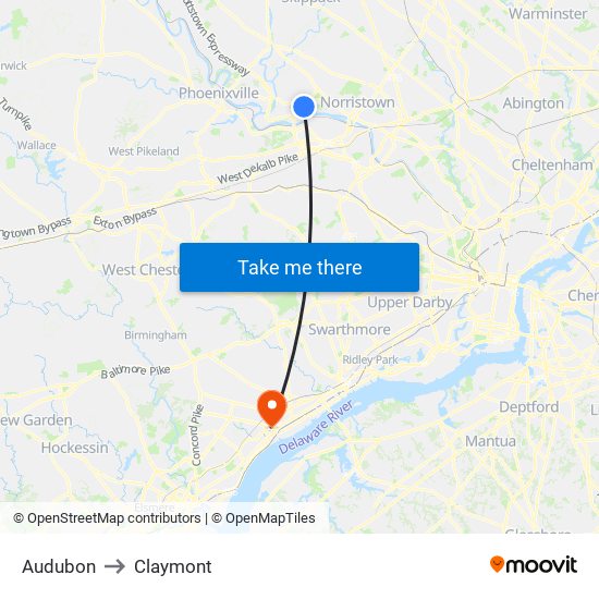 Audubon to Claymont map