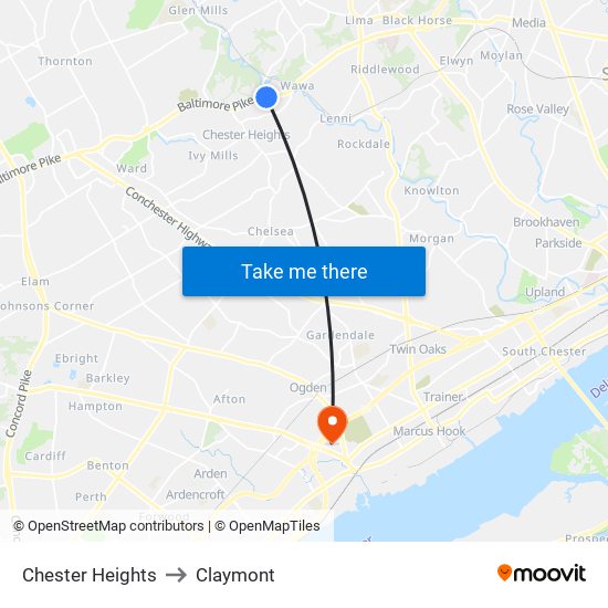 Chester Heights to Claymont map