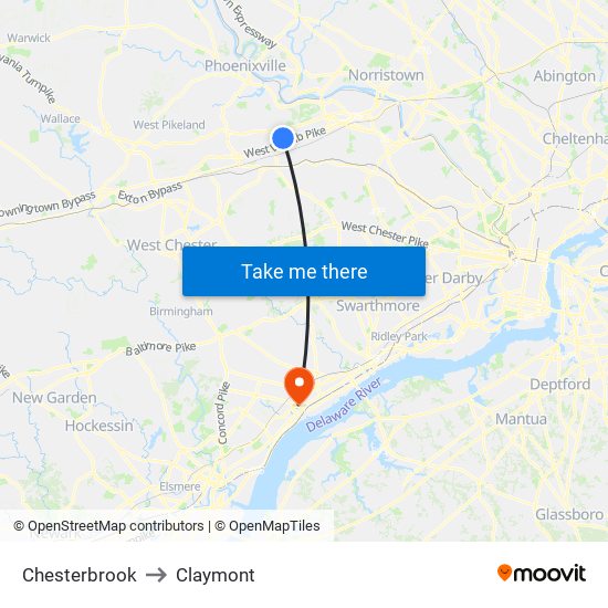 Chesterbrook to Claymont map