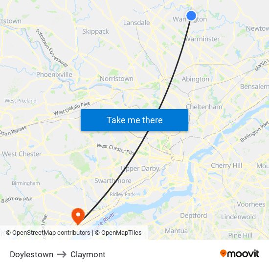 Doylestown to Claymont map