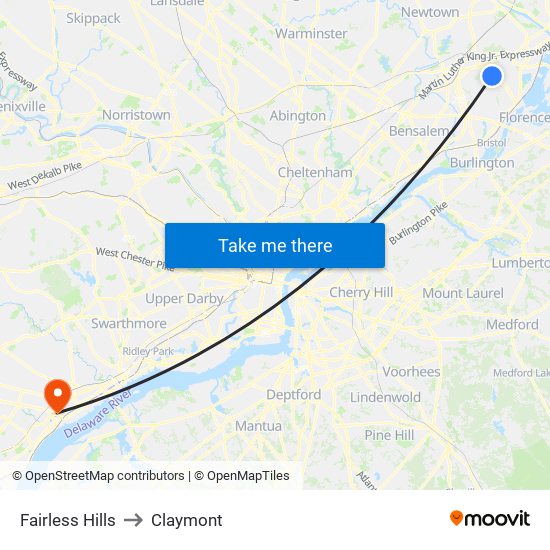 Fairless Hills to Claymont map