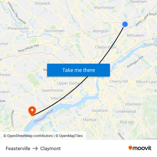 Feasterville to Claymont map