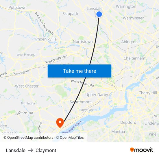 Lansdale to Claymont map