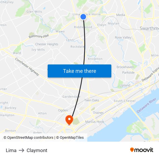 Lima to Claymont map