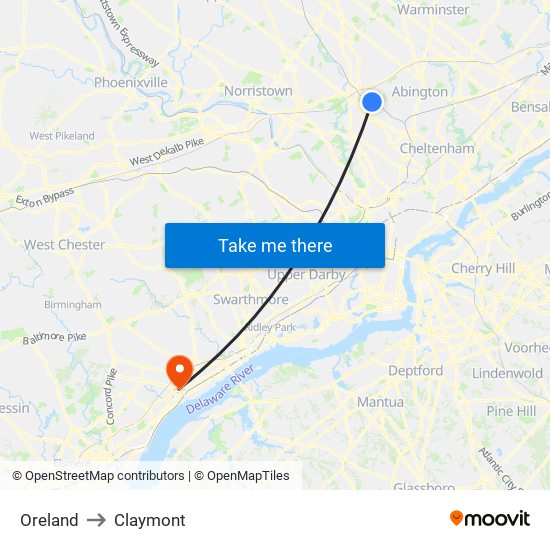 Oreland to Claymont map