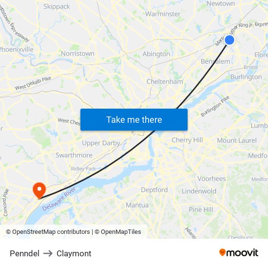 Penndel to Claymont map