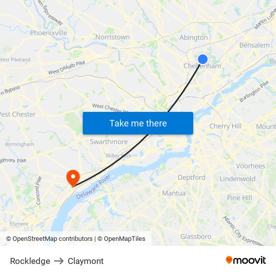 Rockledge to Claymont map