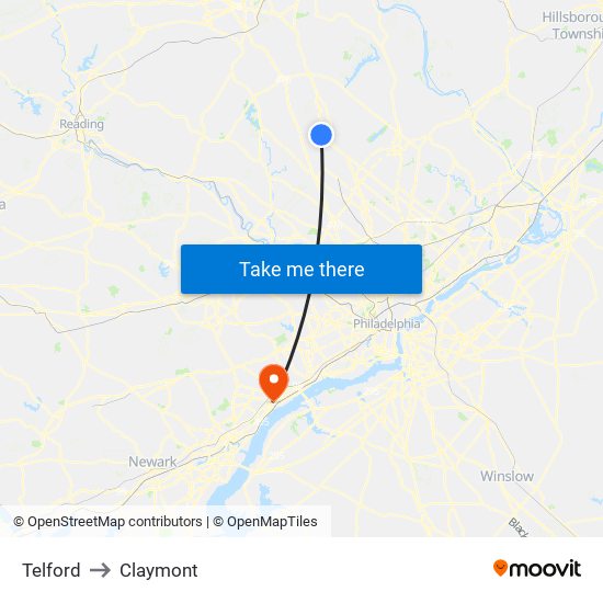Telford to Claymont map