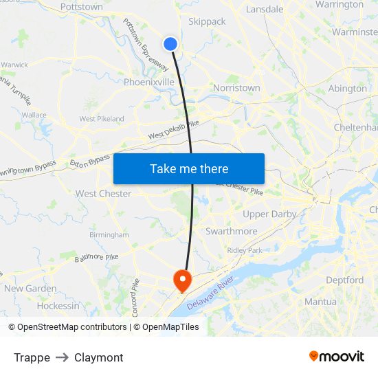 Trappe to Claymont map