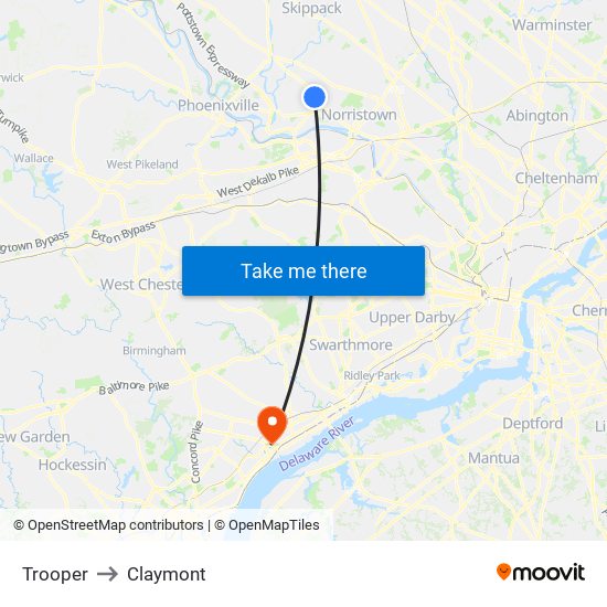 Trooper to Claymont map