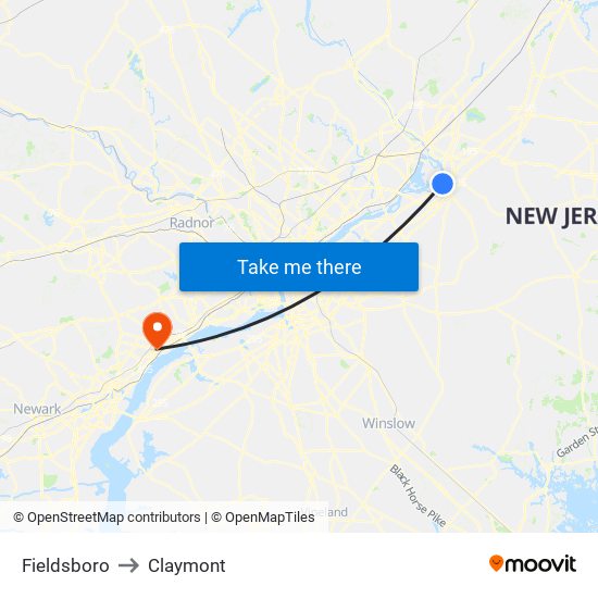 Fieldsboro to Claymont map