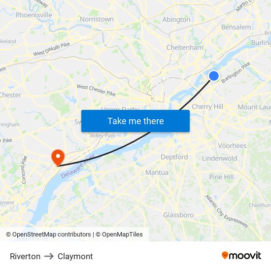 Riverton to Claymont map