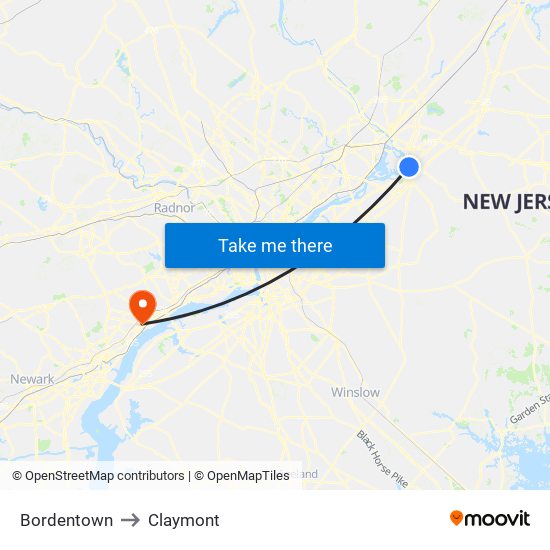 Bordentown to Claymont map