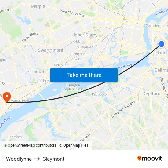 Woodlynne to Claymont map