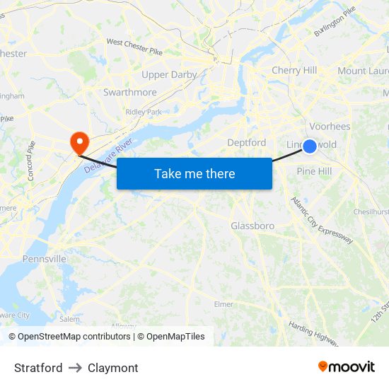 Stratford to Claymont map