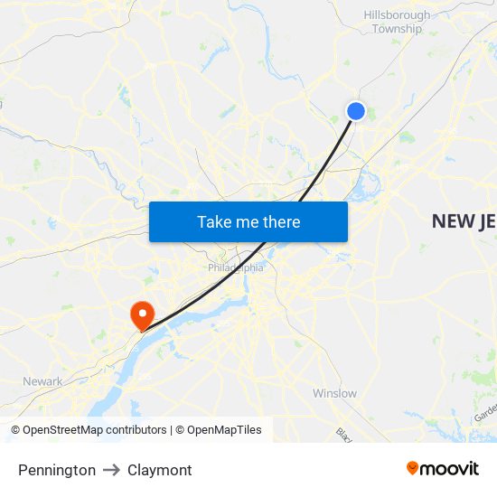 Pennington to Claymont map