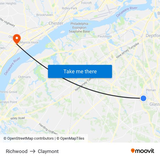 Richwood to Claymont map