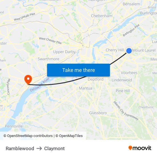 Ramblewood to Claymont map