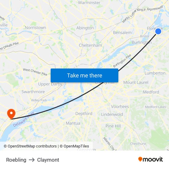 Roebling to Claymont map