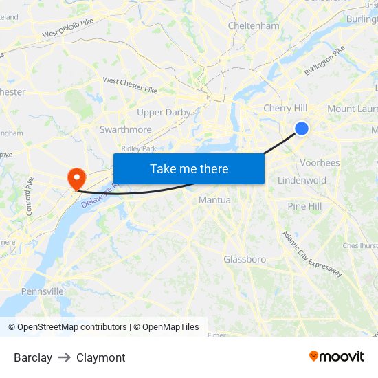 Barclay to Claymont map