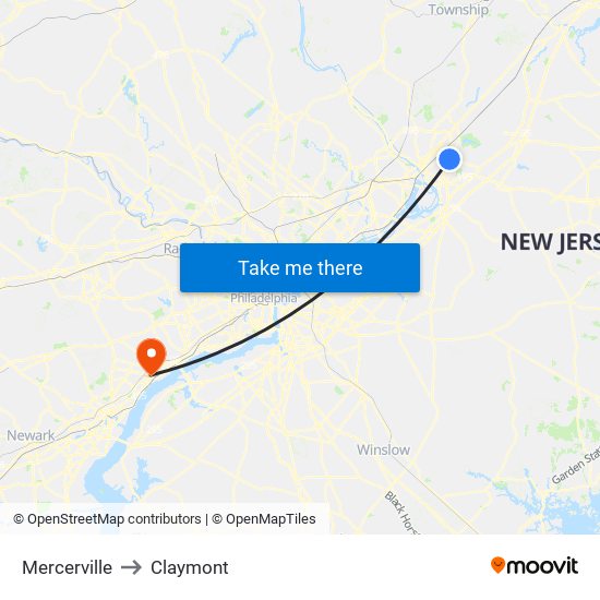 Mercerville to Claymont map