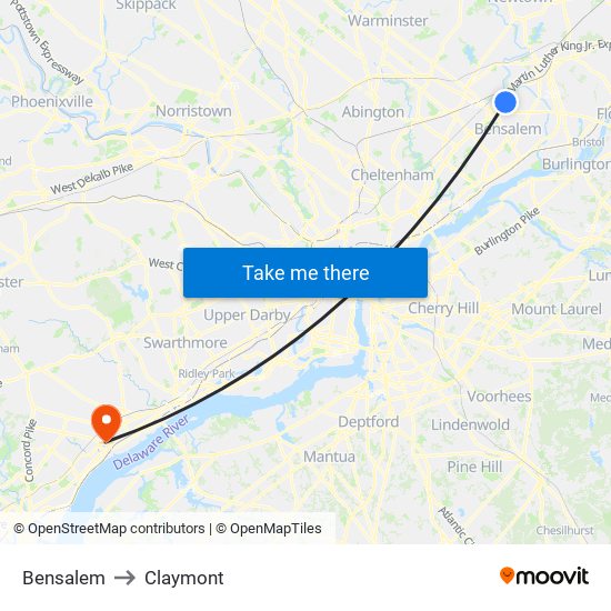 Bensalem to Claymont map