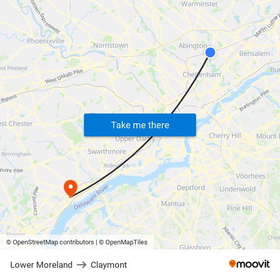 Lower Moreland to Claymont map