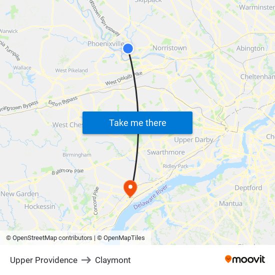 Upper Providence to Claymont map