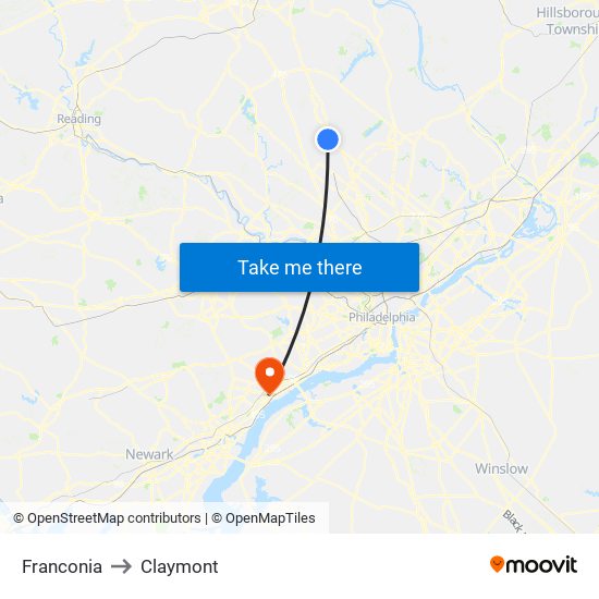 Franconia to Claymont map