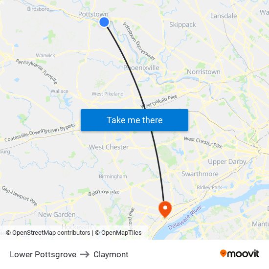 Lower Pottsgrove to Claymont map