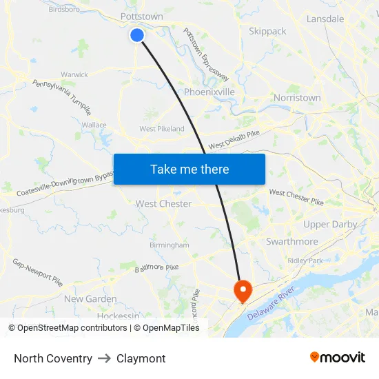 North Coventry to Claymont map